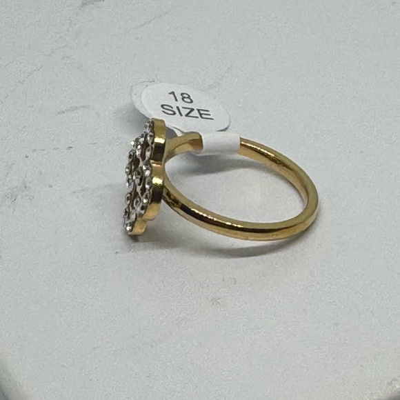 Gold Tone Crystal Rhinestone Clove Stainless Steel Fashion Ring SZ 8 - Picture 6 of 9